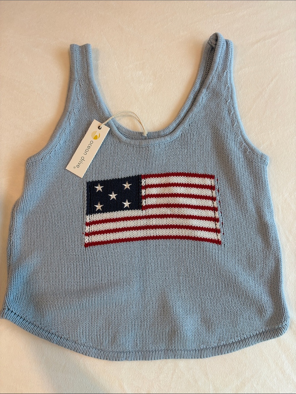 NWT -Ocean Drive Sky Blue Knit Tank with American Flag